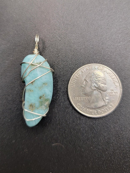 Polished Larimar Wire Wrap Necklace