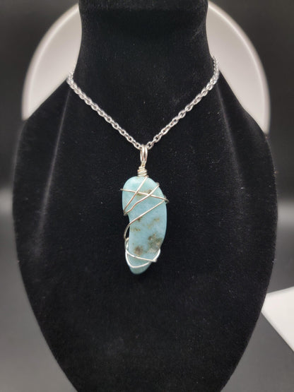Polished Larimar Wire Wrap Necklace
