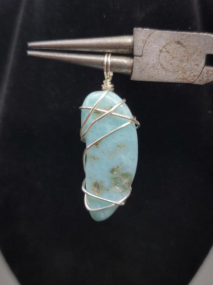 Polished Larimar Wire Wrap Necklace