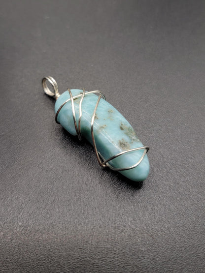 Polished Larimar Wire Wrap Necklace